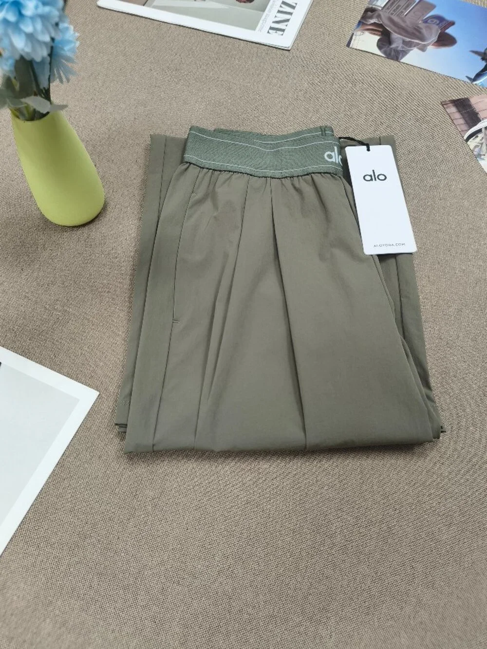 ALO Yoga Suit Up Olive Trouser🛒Wide Leg Relaxed Fit Pants💵Regular 30